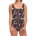 Hippie Peace Sign And Love Pattern Print One Piece Swimsuit
