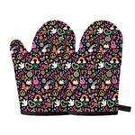Hippie Peace Sign And Love Pattern Print Oven Mitts
