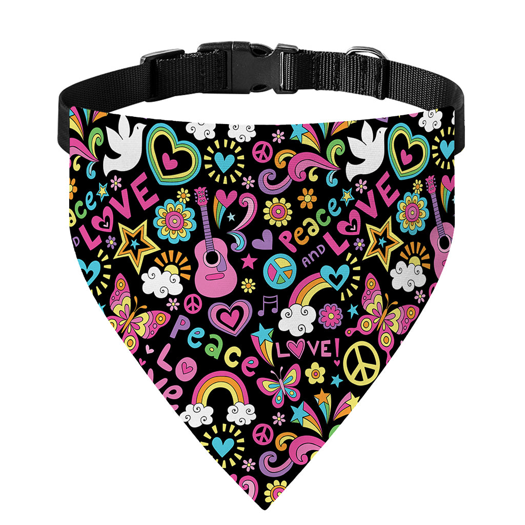 Hippie Peace Sign And Love Pattern Print Over The Collar Dog Bandana