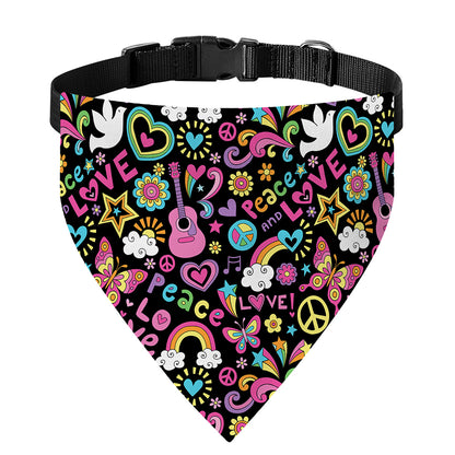 Hippie Peace Sign And Love Pattern Print Over The Collar Dog Bandana