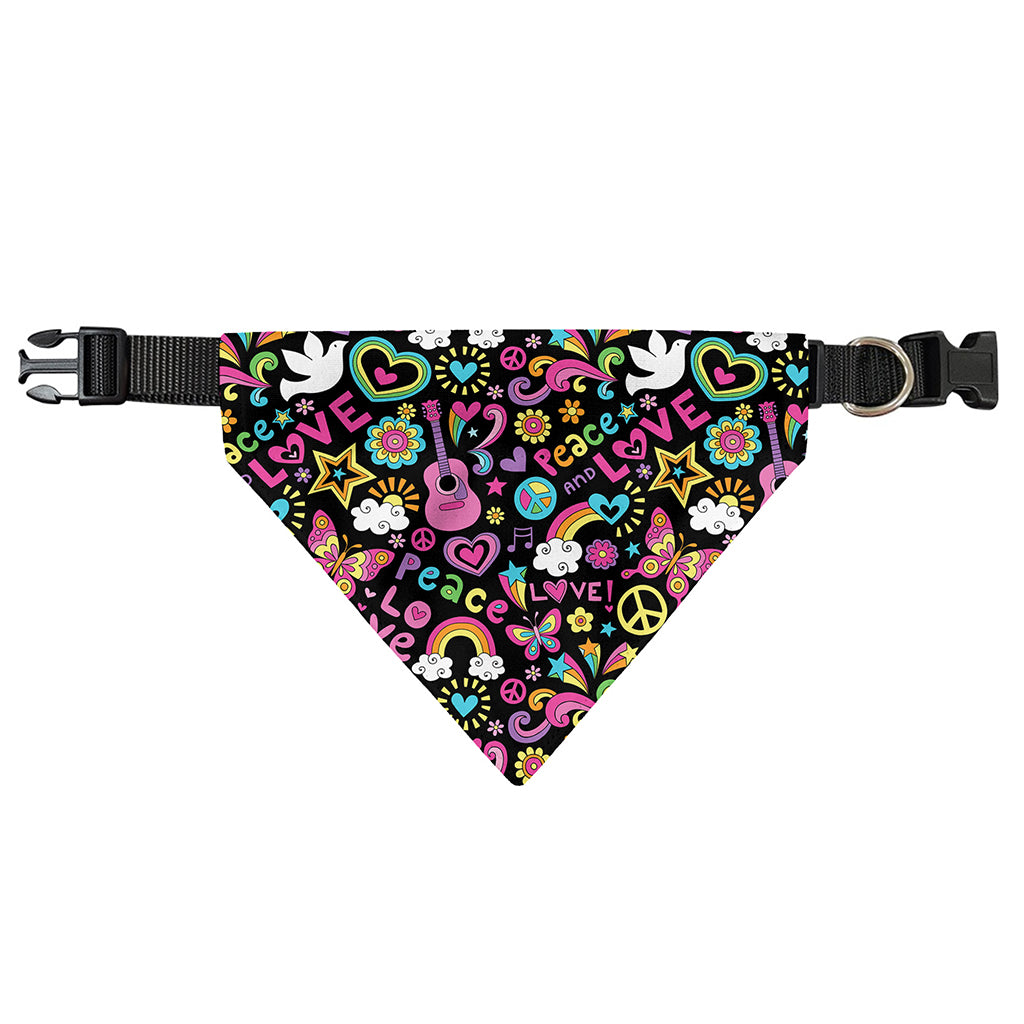Hippie Peace Sign And Love Pattern Print Over The Collar Dog Bandana