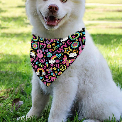 Hippie Peace Sign And Love Pattern Print Over The Collar Dog Bandana