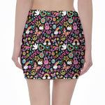 Hippie Peace Sign And Love Pattern Print Pencil Mini Skirt