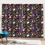 Hippie Peace Sign And Love Pattern Print Pencil Pleat Curtains