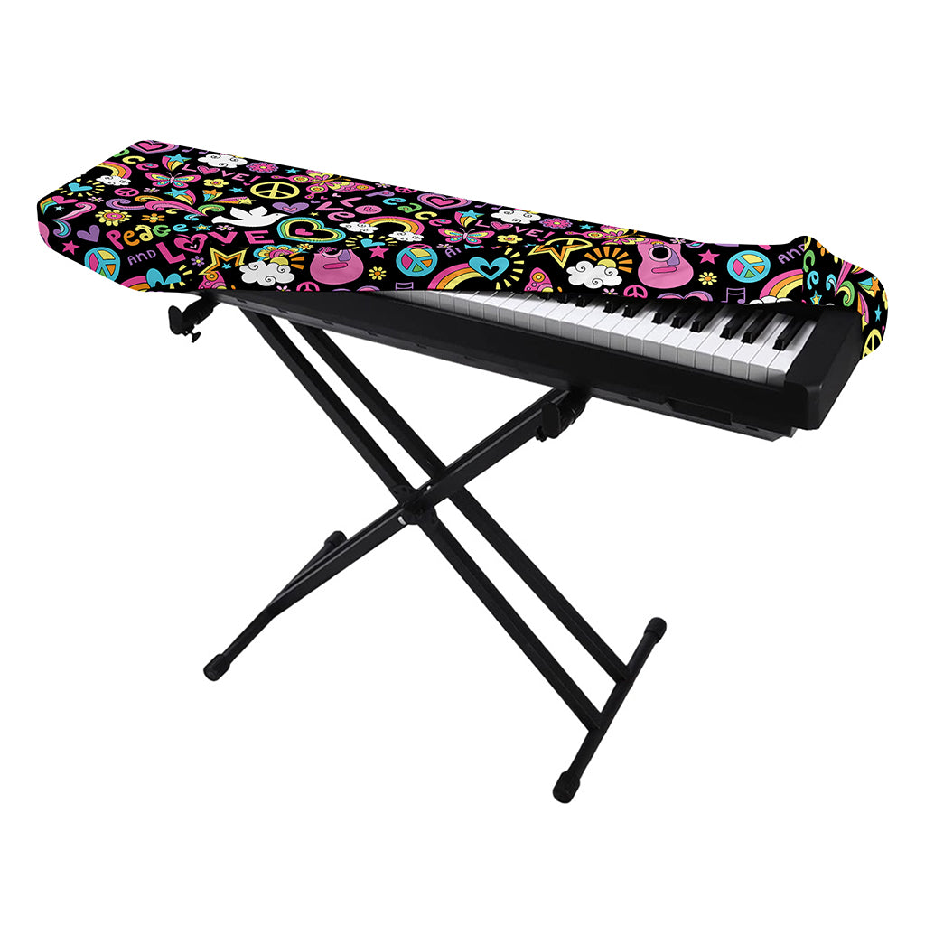 Hippie Peace Sign And Love Pattern Print Piano Keyboard Cover