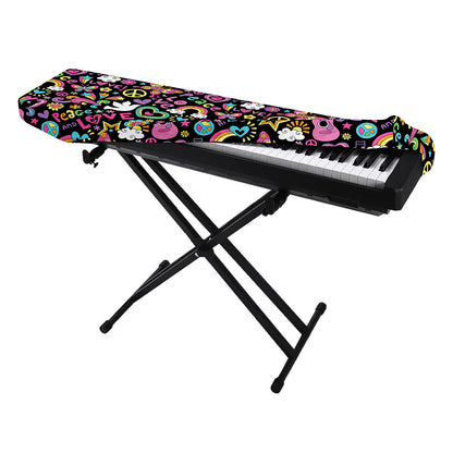 Hippie Peace Sign And Love Pattern Print Piano Keyboard Cover