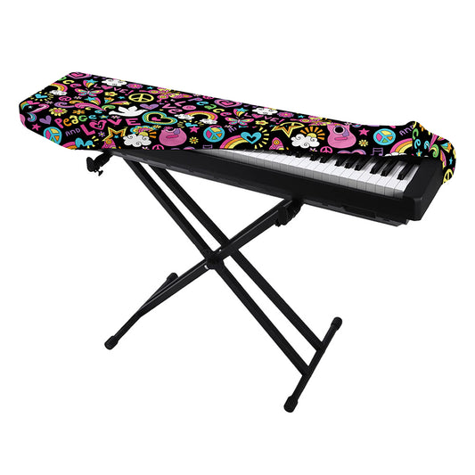 Hippie Peace Sign And Love Pattern Print Piano Keyboard Cover