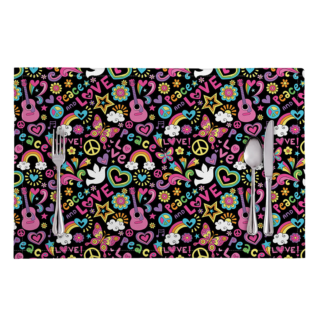 Hippie Peace Sign And Love Pattern Print Placemat