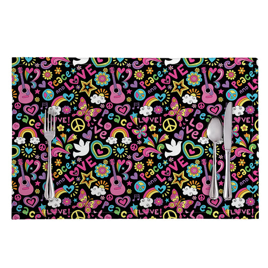 Hippie Peace Sign And Love Pattern Print Placemat