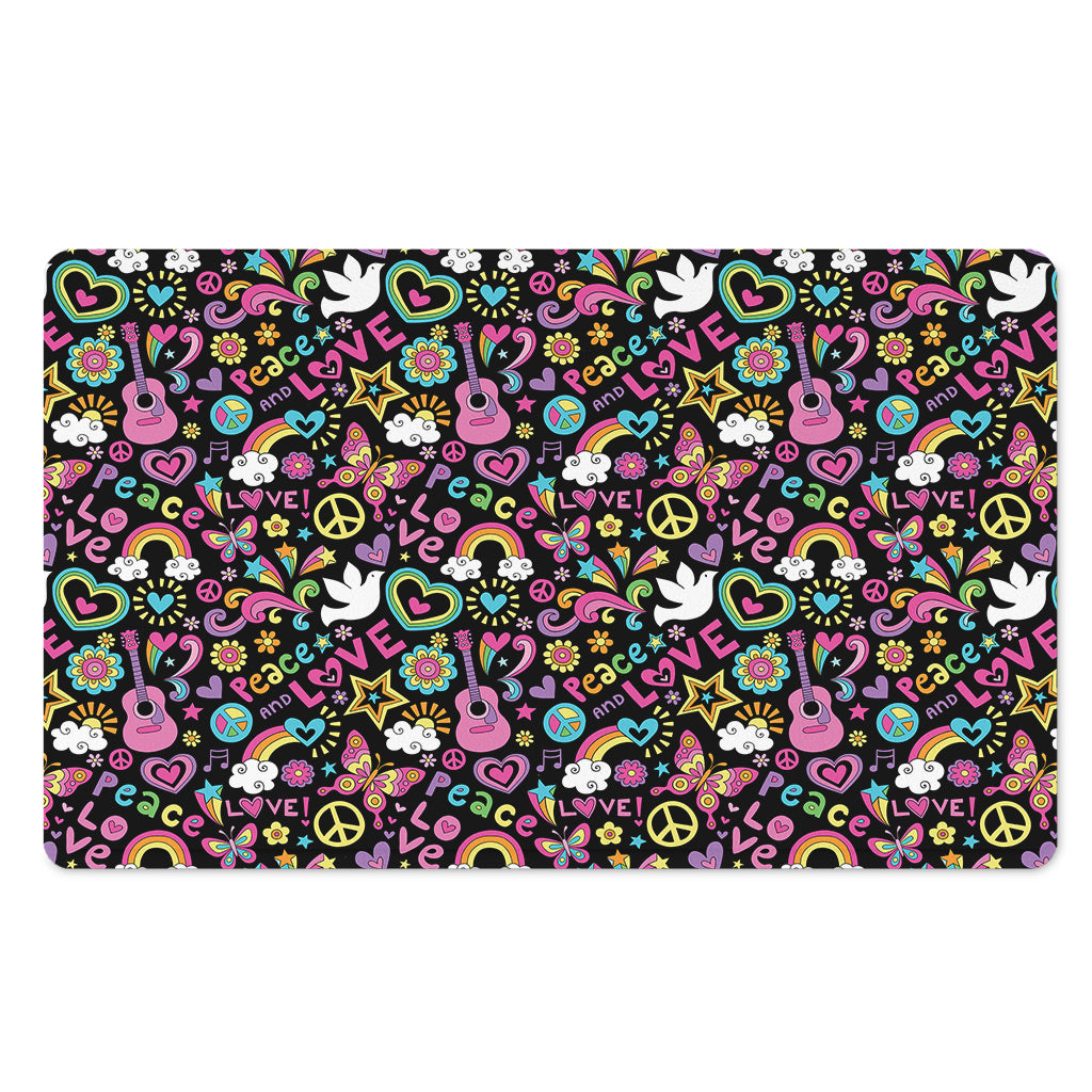 Hippie Peace Sign And Love Pattern Print Polyester Doormat