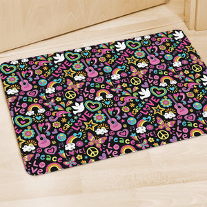 Hippie Peace Sign And Love Pattern Print Polyester Doormat