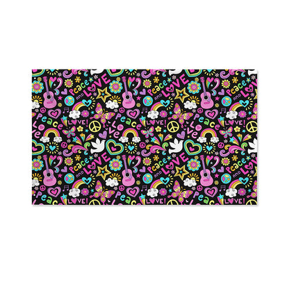 Hippie Peace Sign And Love Pattern Print Polyester Flag