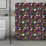 Hippie Peace Sign And Love Pattern Print Polyester Shower Curtain