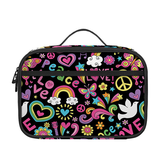 Hippie Peace Sign And Love Pattern Print Portable Lunch Bag
