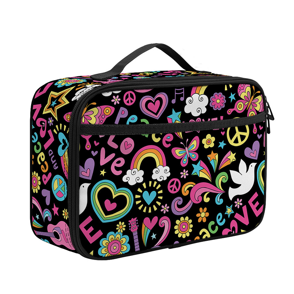 Hippie Peace Sign And Love Pattern Print Portable Lunch Bag