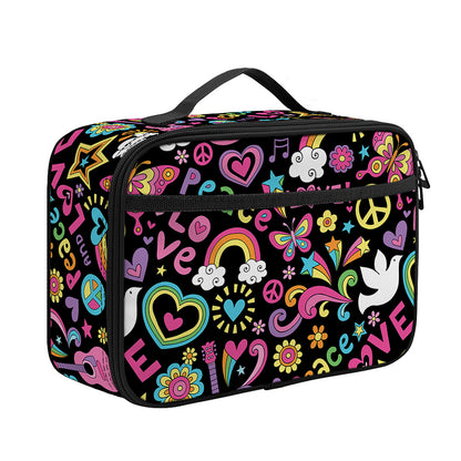 Hippie Peace Sign And Love Pattern Print Portable Lunch Bag