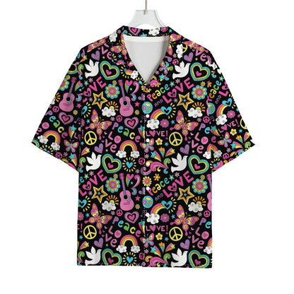 Hippie Peace Sign And Love Pattern Print Rayon Hawaiian Shirt