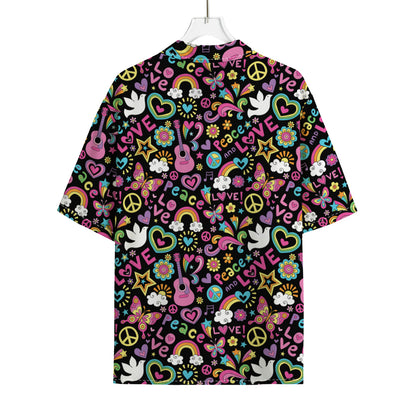 Hippie Peace Sign And Love Pattern Print Rayon Hawaiian Shirt