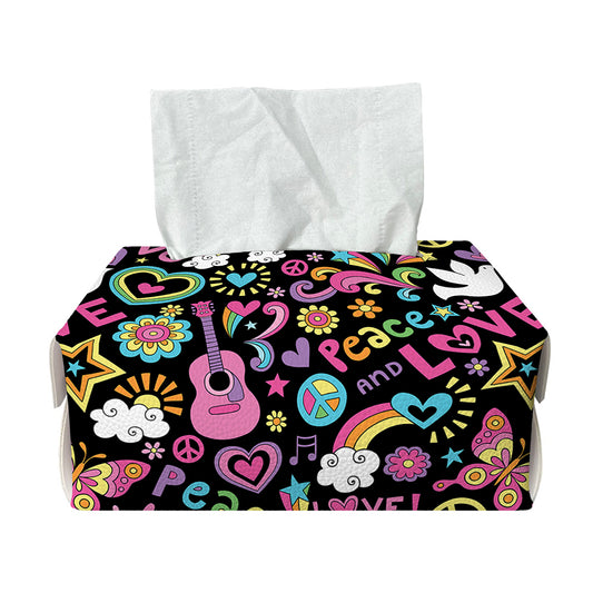 Hippie Peace Sign And Love Pattern Print Rectangle Tissue Box Cover