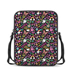 Hippie Peace Sign And Love Pattern Print Rectangular Crossbody Bag