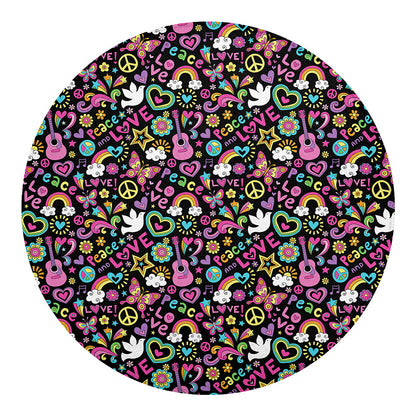 Hippie Peace Sign And Love Pattern Print Round Blanket