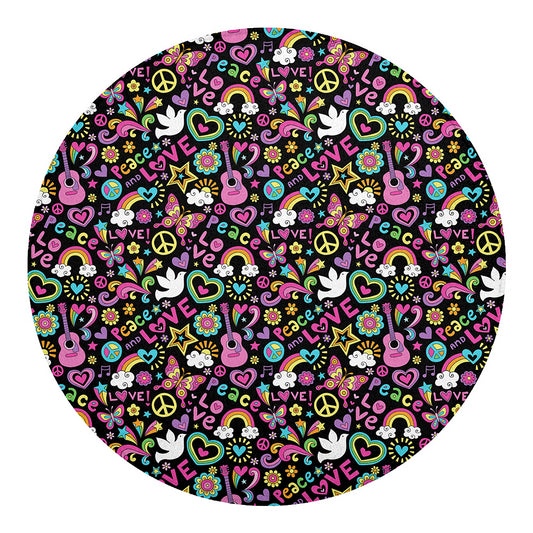 Hippie Peace Sign And Love Pattern Print Round Blanket