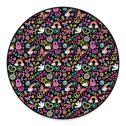 Hippie Peace Sign And Love Pattern Print Round Floor Mat