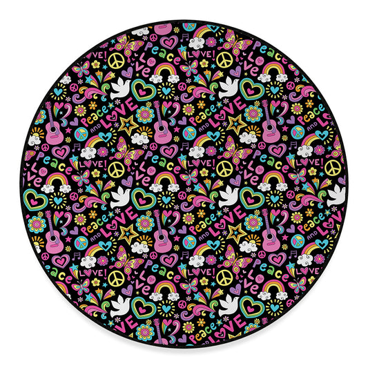 Hippie Peace Sign And Love Pattern Print Round Floor Mat