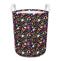 Hippie Peace Sign And Love Pattern Print Round Laundry Basket