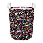 Hippie Peace Sign And Love Pattern Print Round Laundry Basket