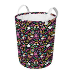 Hippie Peace Sign And Love Pattern Print Round Laundry Basket