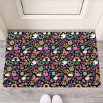 Hippie Peace Sign And Love Pattern Print Rubber Doormat