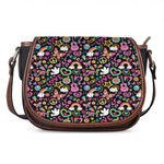 Hippie Peace Sign And Love Pattern Print Saddle Bag