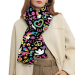 Hippie Peace Sign And Love Pattern Print Scarf