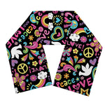 Hippie Peace Sign And Love Pattern Print Scarf
