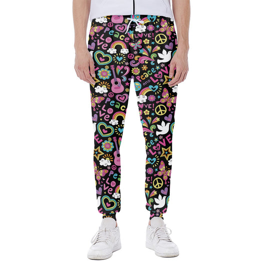 Hippie Peace Sign And Love Pattern Print Scuba Joggers