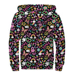 Hippie Peace Sign And Love Pattern Print Sherpa Lined Zip Up Hoodie