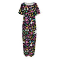 Hippie Peace Sign And Love Pattern Print Short Sleeve Long Nightdress