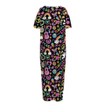 Hippie Peace Sign And Love Pattern Print Short Sleeve Long Nightdress
