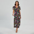 Hippie Peace Sign And Love Pattern Print Short Sleeve Maxi Dress