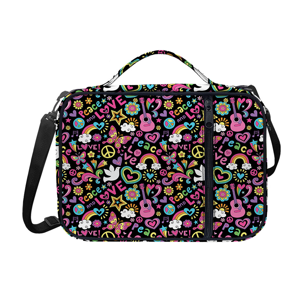 Hippie Peace Sign And Love Pattern Print Shoulder Strap Bible Bag