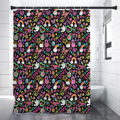 Hippie Peace Sign And Love Pattern Print Shower Curtain