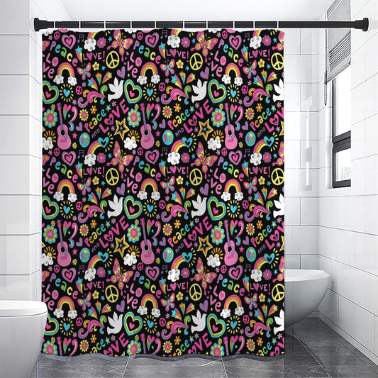 Hippie Peace Sign And Love Pattern Print Shower Curtain