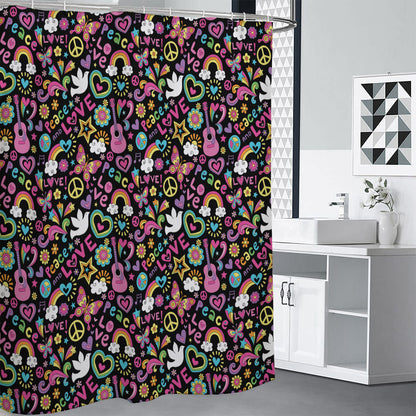 Hippie Peace Sign And Love Pattern Print Shower Curtain