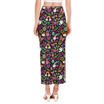 Hippie Peace Sign And Love Pattern Print Side Slit Maxi Skirt