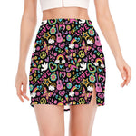 Hippie Peace Sign And Love Pattern Print Side Slit Mini Skirt