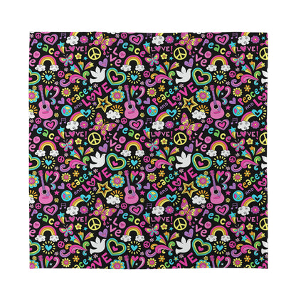 Hippie Peace Sign And Love Pattern Print Silk Bandana