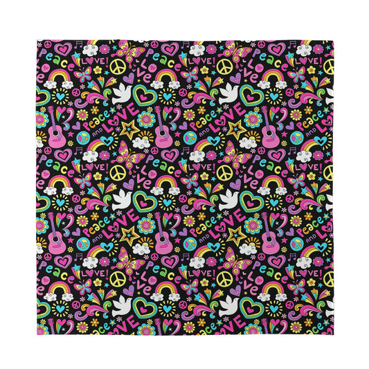Hippie Peace Sign And Love Pattern Print Silk Bandana