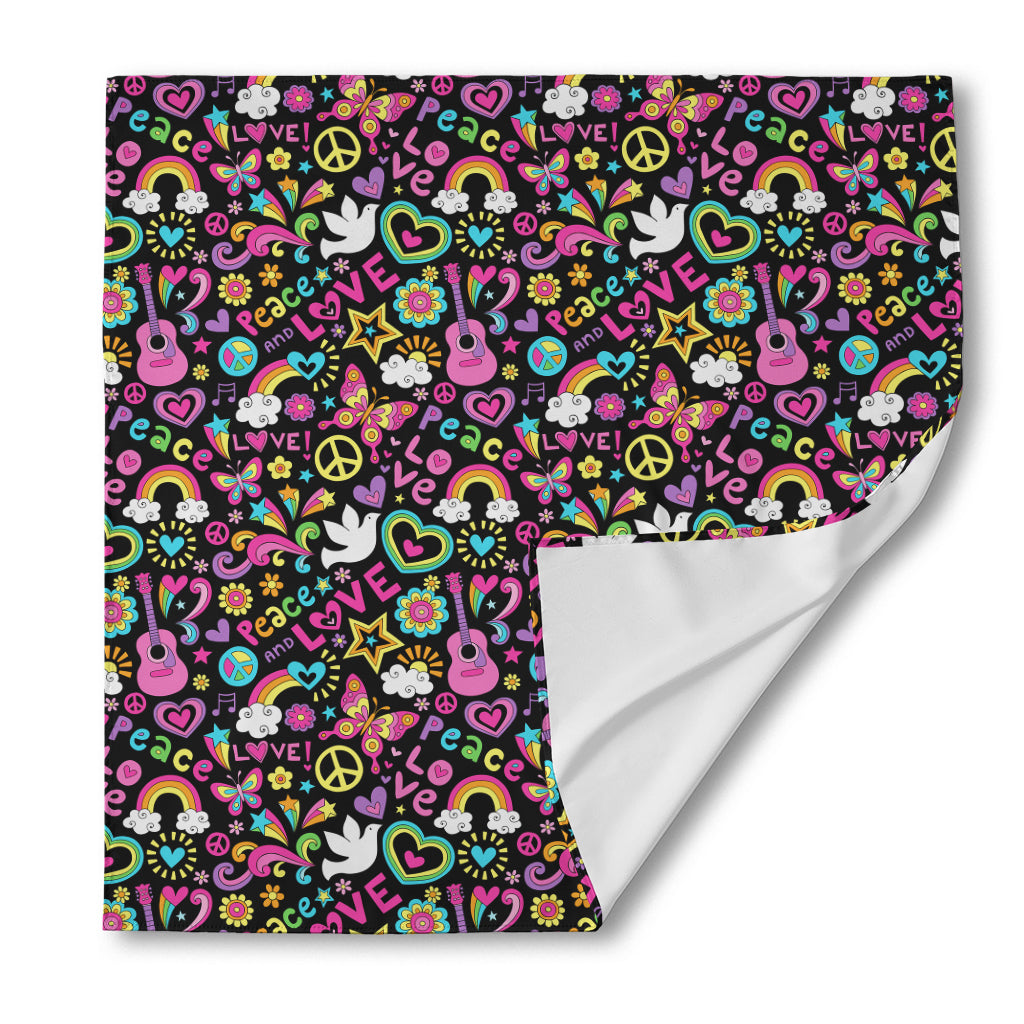 Hippie Peace Sign And Love Pattern Print Silk Bandana