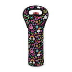 Hippie Peace Sign And Love Pattern Print Single Neoprene Wine Tote